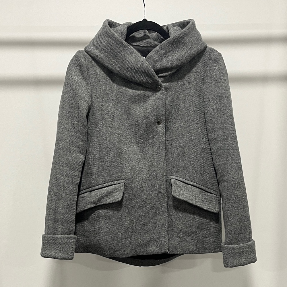 Zara Gray Pea Coat with Folded hood